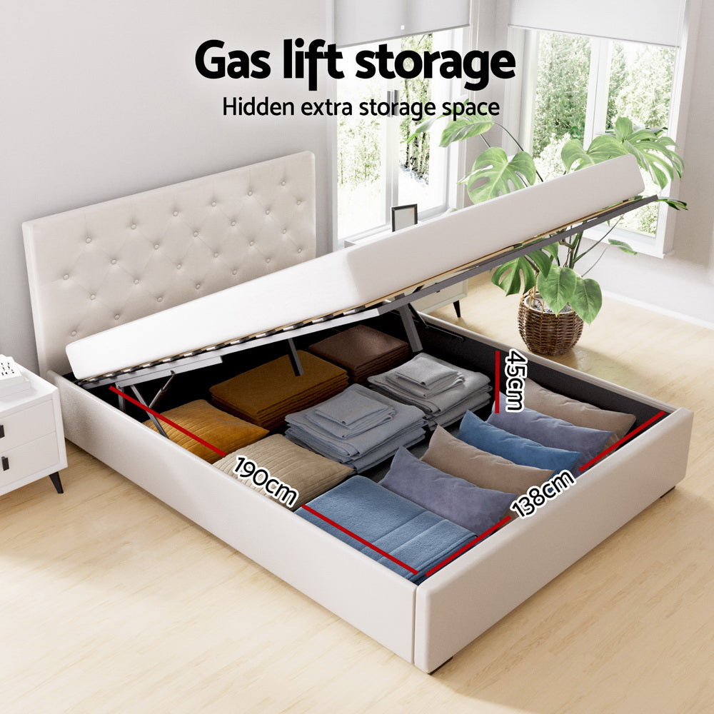 Vila Bed Frame Double Size Gas Lift - Beige