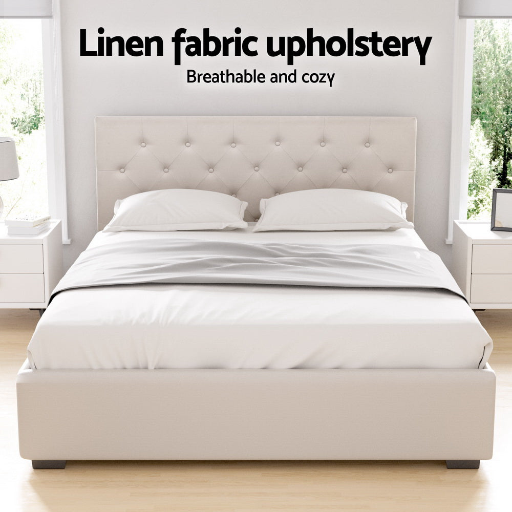 Vila Bed Frame Double Size Gas Lift - Beige