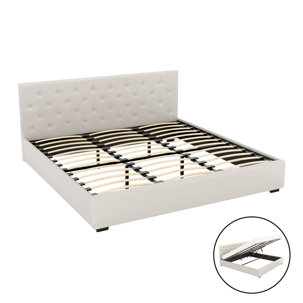 Vila Bed Frame King Size Gas Lift - Beige