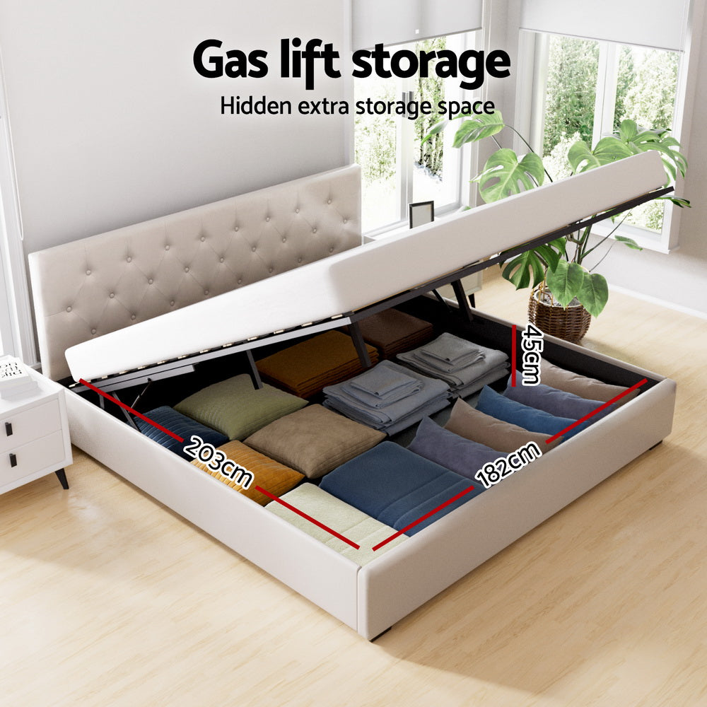 Vila Bed Frame King Size Gas Lift - Beige