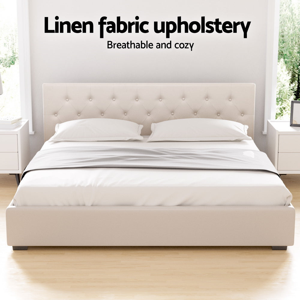 Vila Bed Frame King Size Gas Lift - Beige