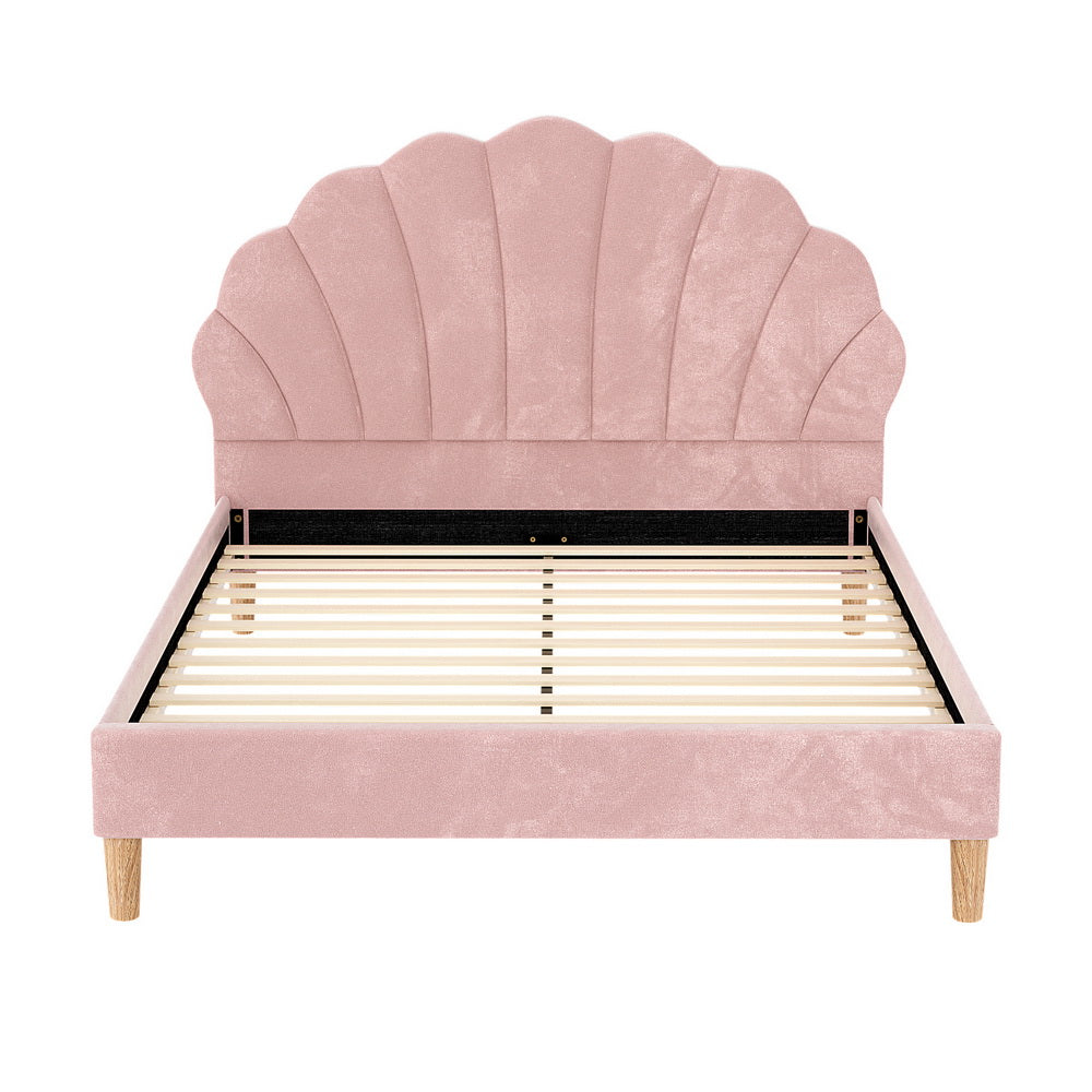 Amelia Double Size Pink Velvet Bed Frame