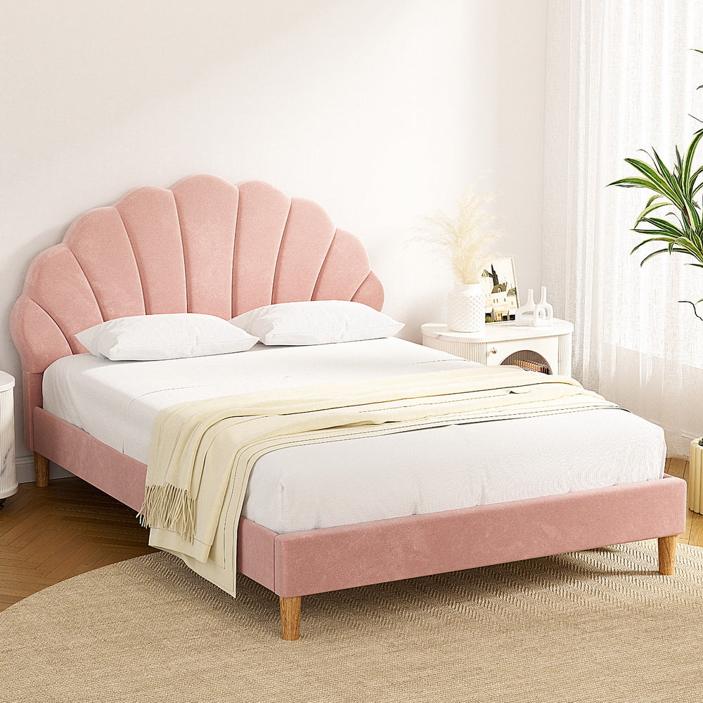 Amelia Double Size Pink Velvet Bed Frame