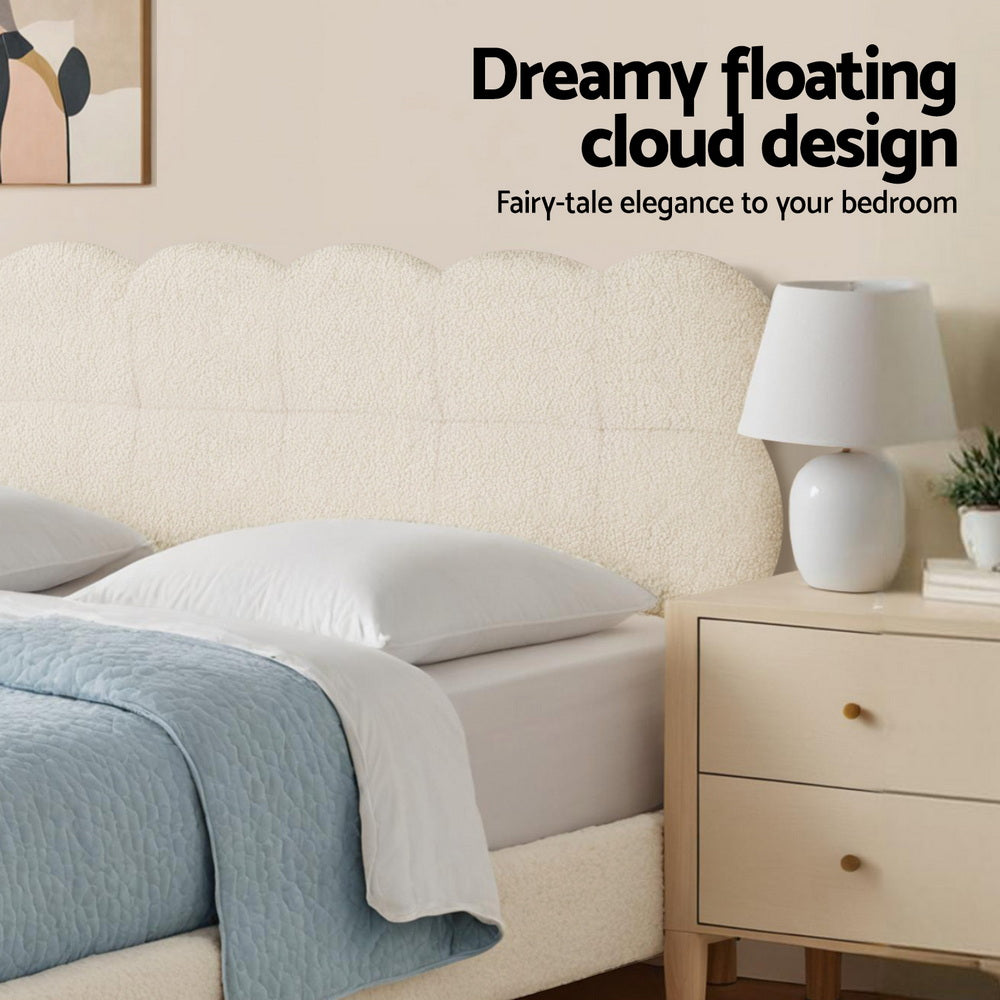 Cloud King Single Bed with Boucle Headboard – White