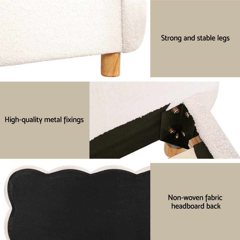 Cloud King Single Bed with Boucle Headboard – White