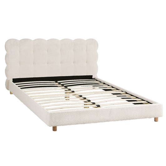 Cloud Queen Bed with Boucle Headboard – White
