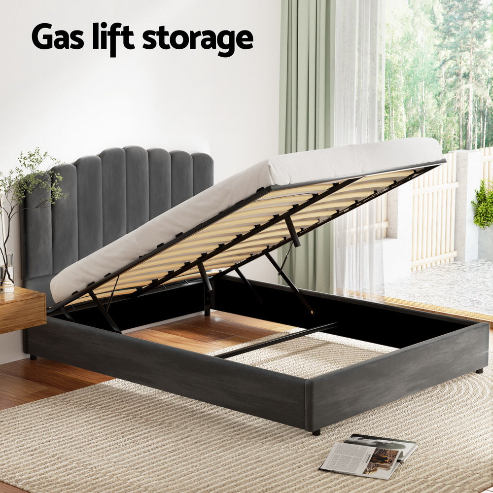 Fion Bed Frame Double Size Velvet - Grey