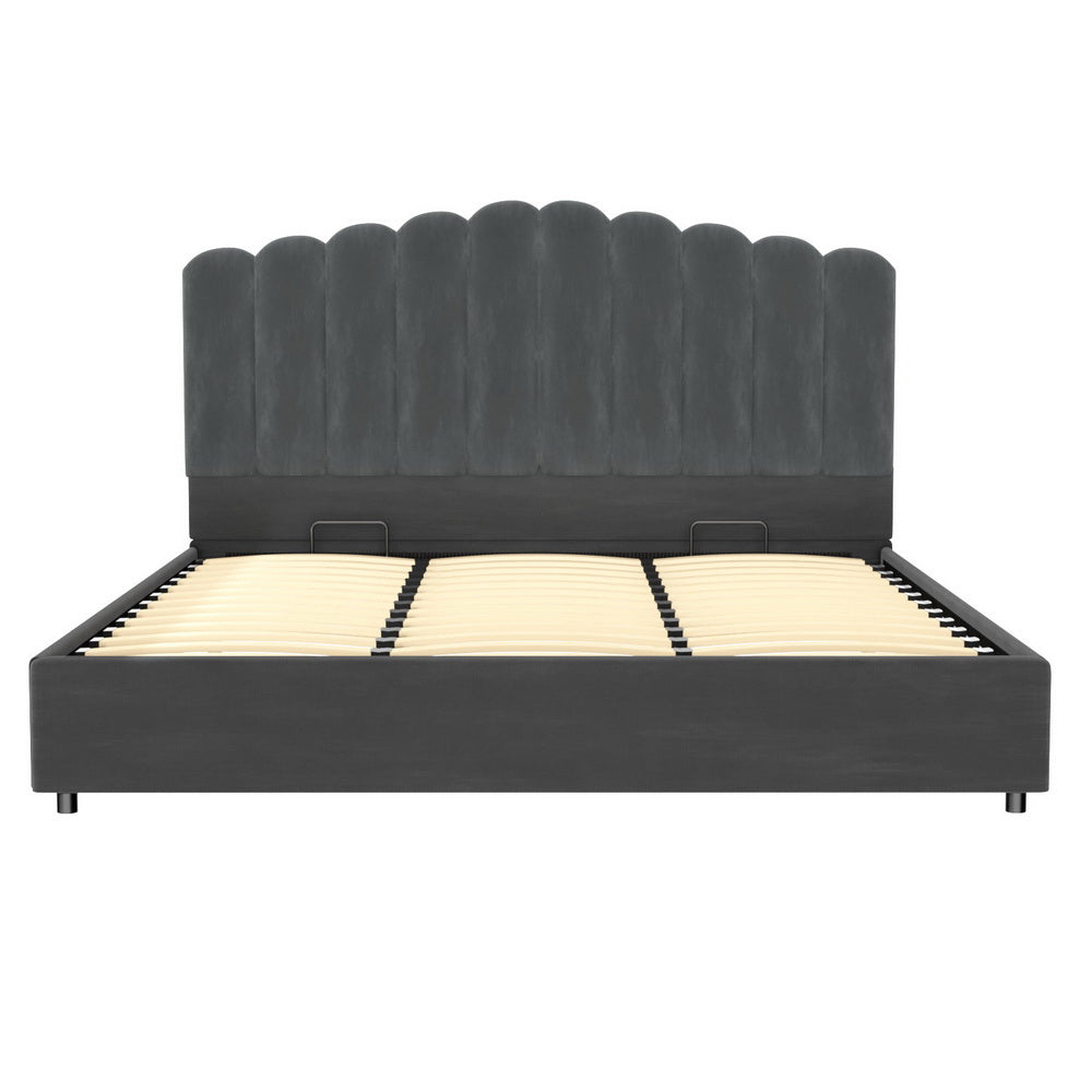 Fion Bed Frame King Size Velvet -  Grey