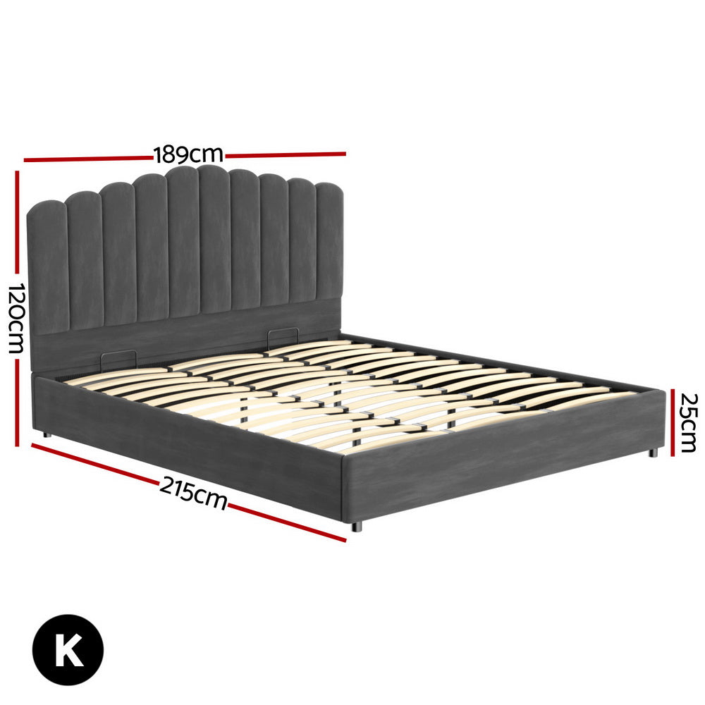 Fion Bed Frame King Size Velvet -  Grey