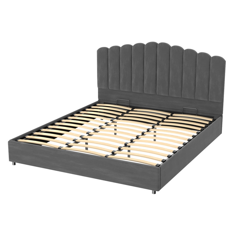 Fion Bed Frame King Size Velvet -  Grey