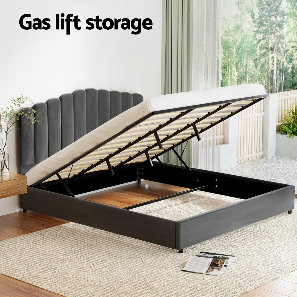 Fion Bed Frame King Size Velvet -  Grey