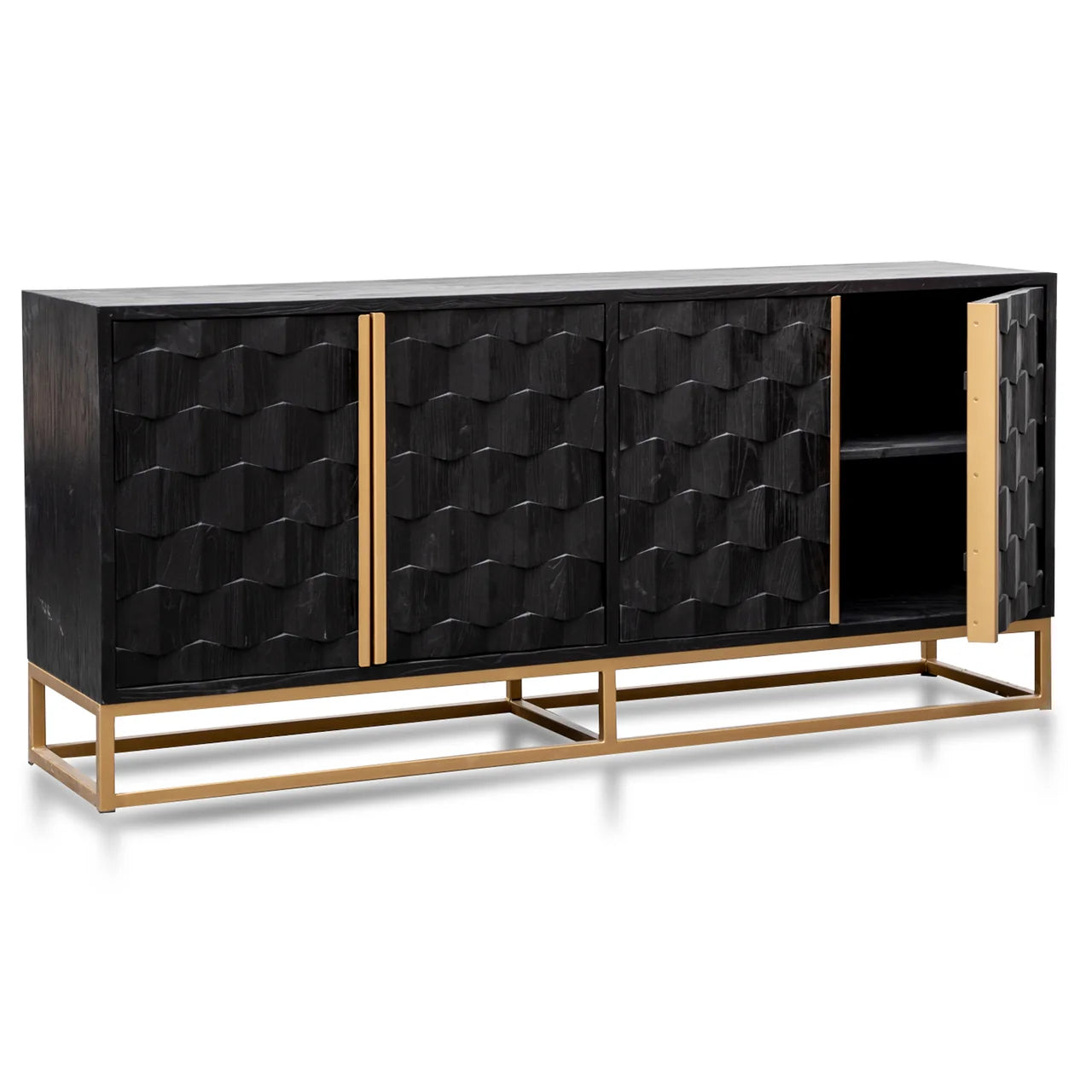 Mildred Sideboard - Black Wood with Gold Handle