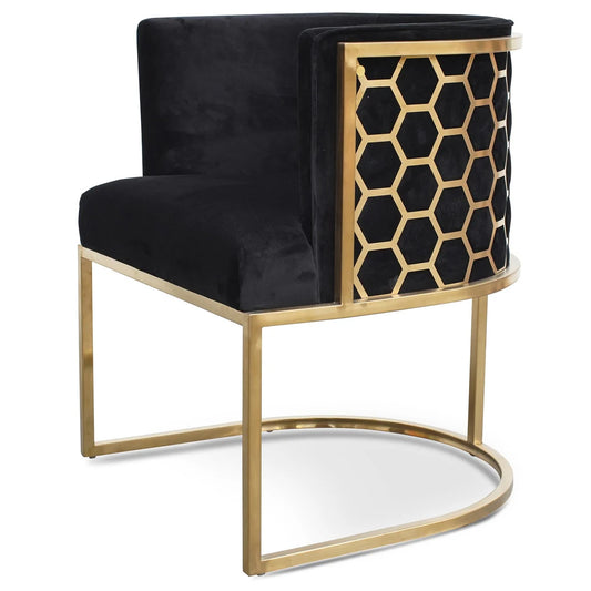 Daisy Black Velvet Lounge Chair - Brushed Gold