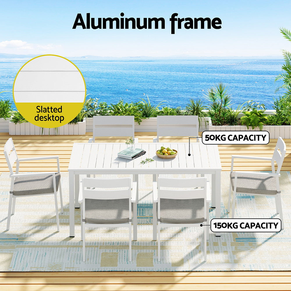 Caspian 7 Piece White Outdoor Dining Set