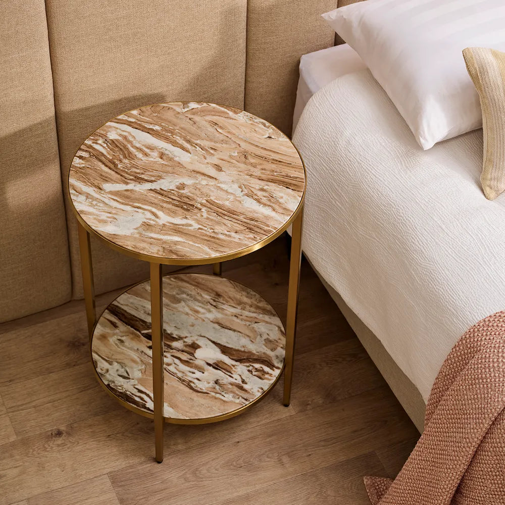 Chloe Pink Marble Side Table - Gold