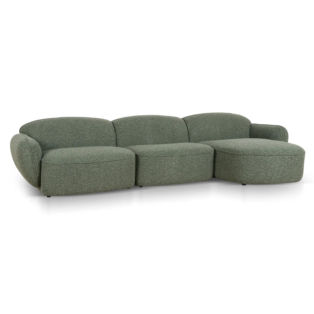 Clara 3 Seater Right Chaise Sofa - Amazon Green