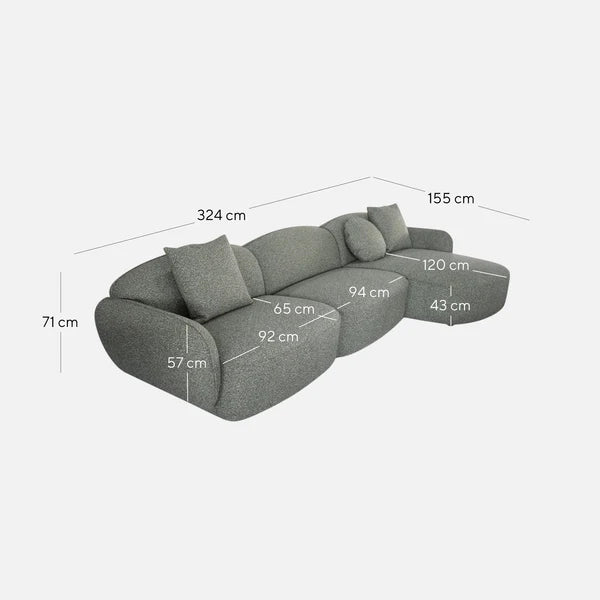 Clara 3 Seater Right Chaise Sofa - Amazon Green