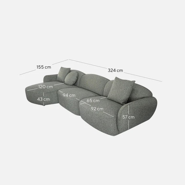 Clara 3 Seater Left  Chaise Sofa - Amazon Green