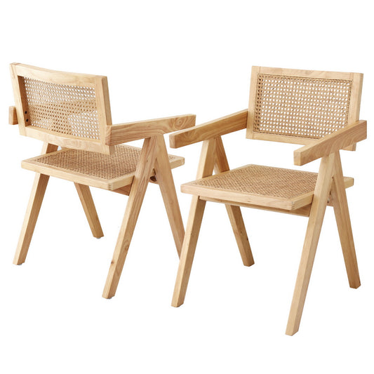 Wooden Rattan Dining Chairs Set of 2