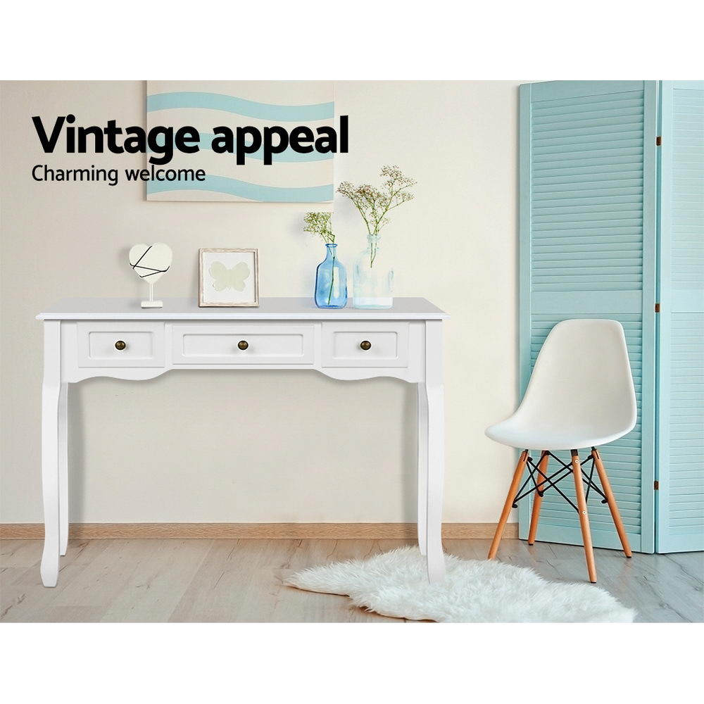 Elora 3 Drawers Hamptons Console Table - White
