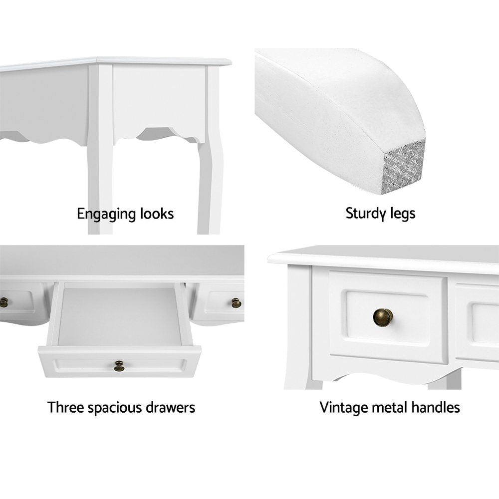 Elora 3 Drawers Hamptons Console Table - White