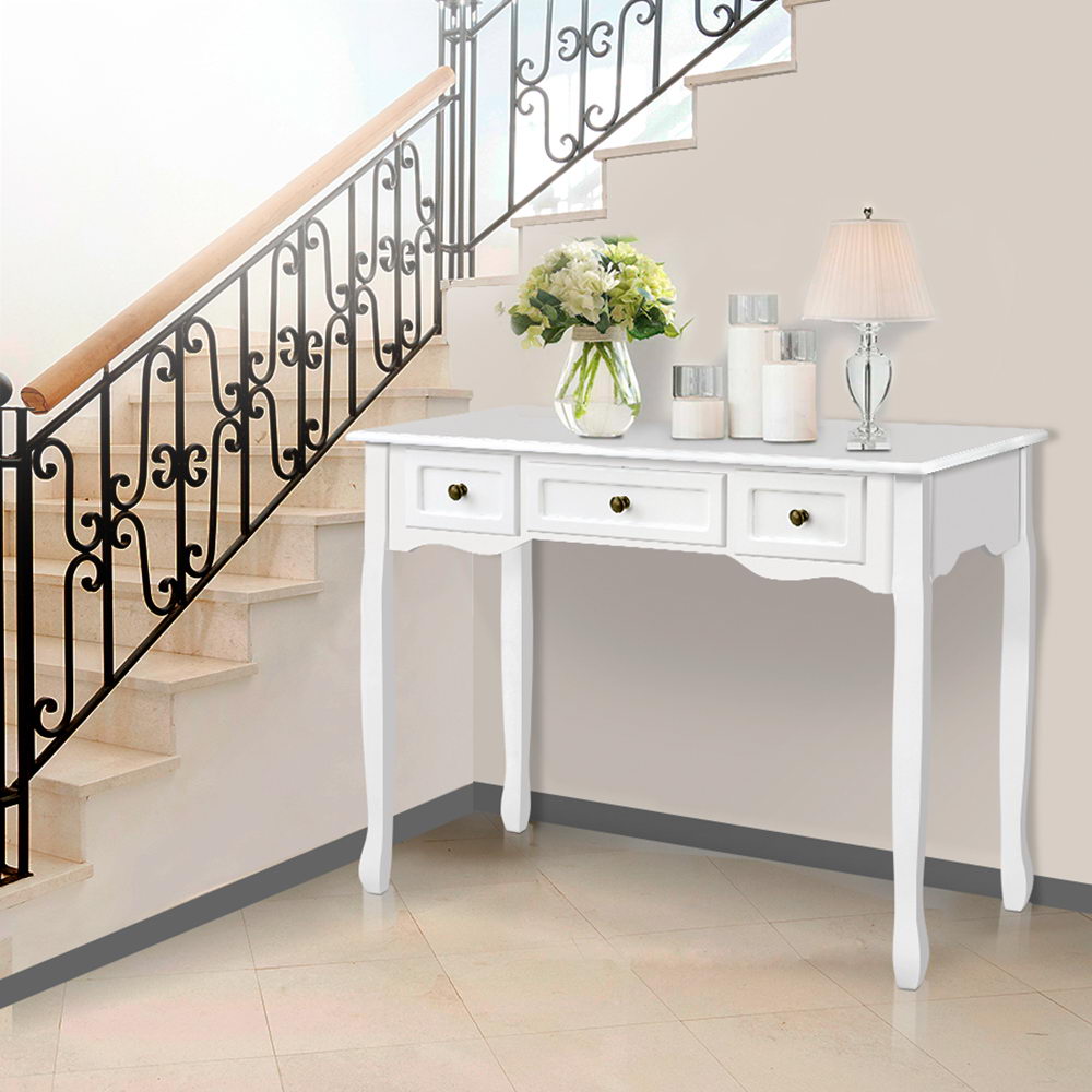Elora 3 Drawers Hamptons Console Table - White