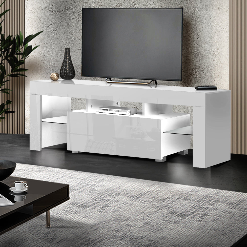 White Elo Entertainment Unit TV Cabinet LED 130cm