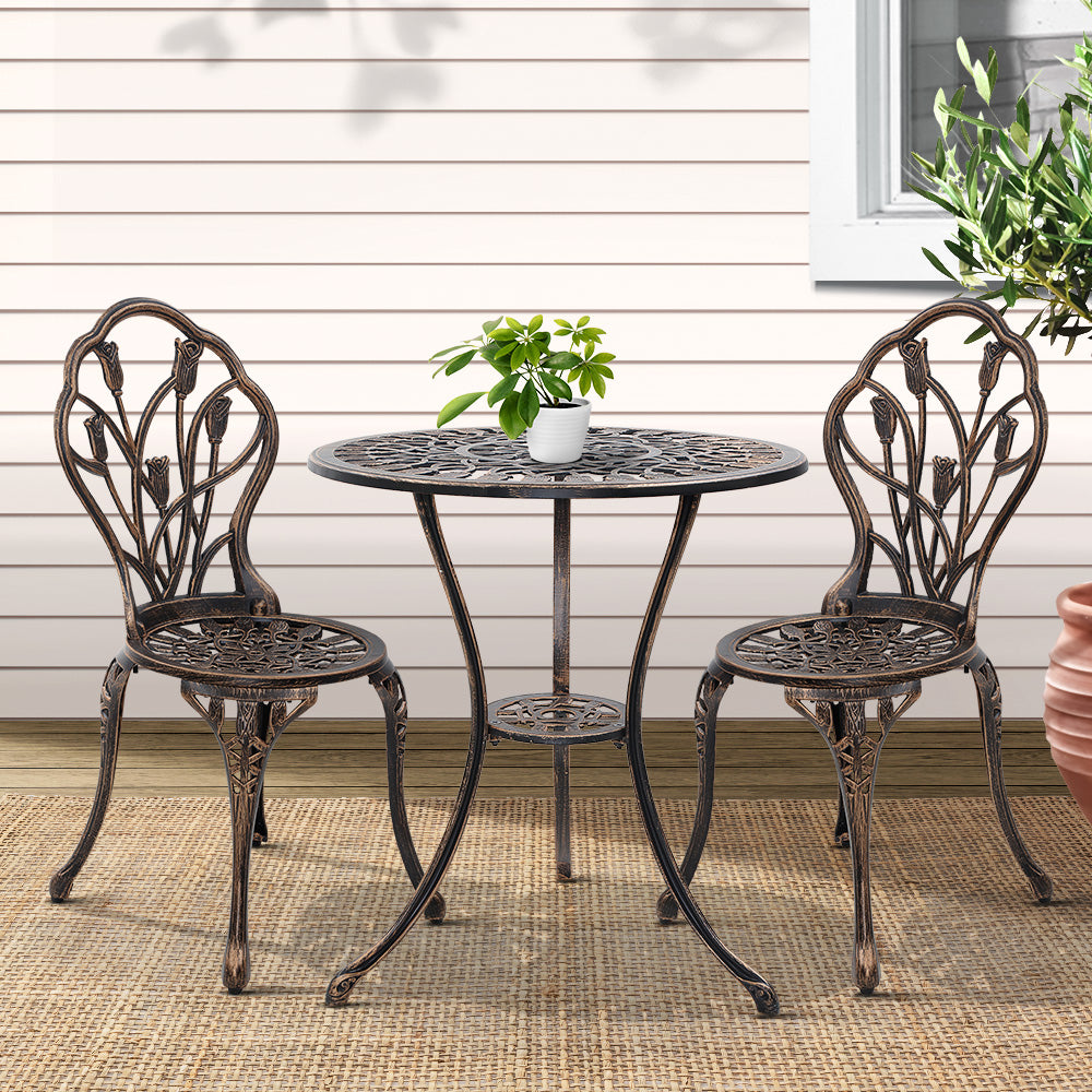 Sorley 3PC Outdoor Bistro Table Chair Setting - Bronze