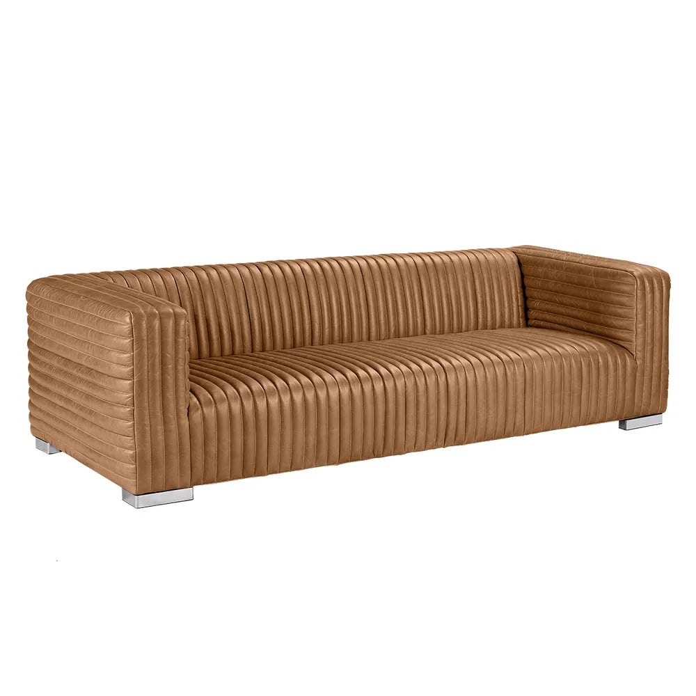 Light Brown Leather 3 Seater Sofa 