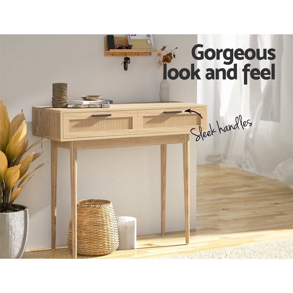 Aliyah 2 Rattan Drawers Console Table