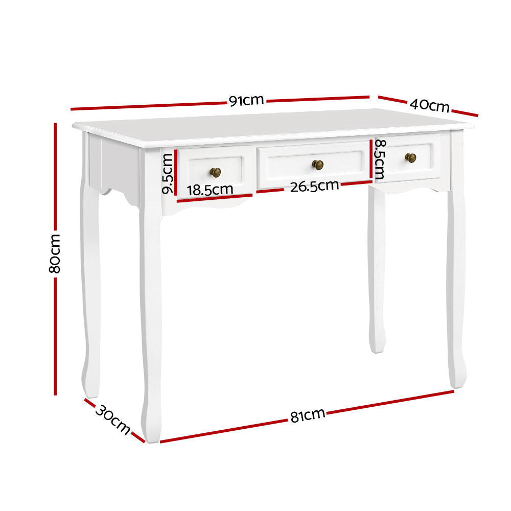Elora 3 Drawers Hamptons Console Table - White