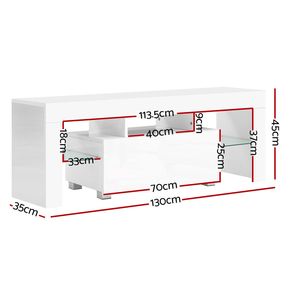 White Elo Entertainment Unit TV Cabinet LED 130cm