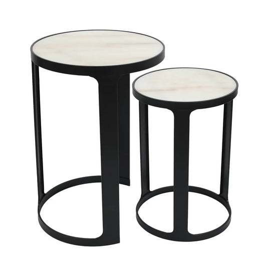 Isabelle Marble Nesting Side Table - Black