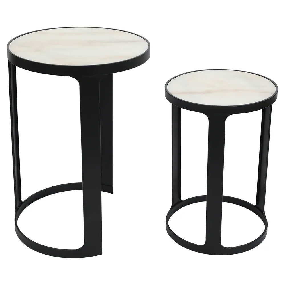Isabelle Marble Nesting Side Table - Black