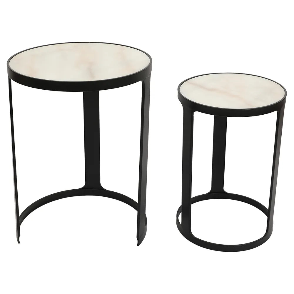 Isabelle Marble Nesting Side Table - Black