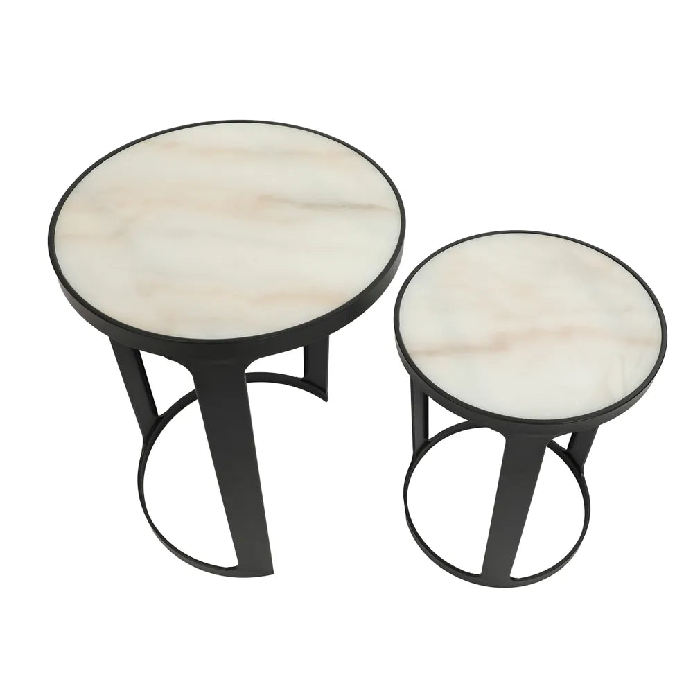 Isabelle Marble Nesting Side Table - Black