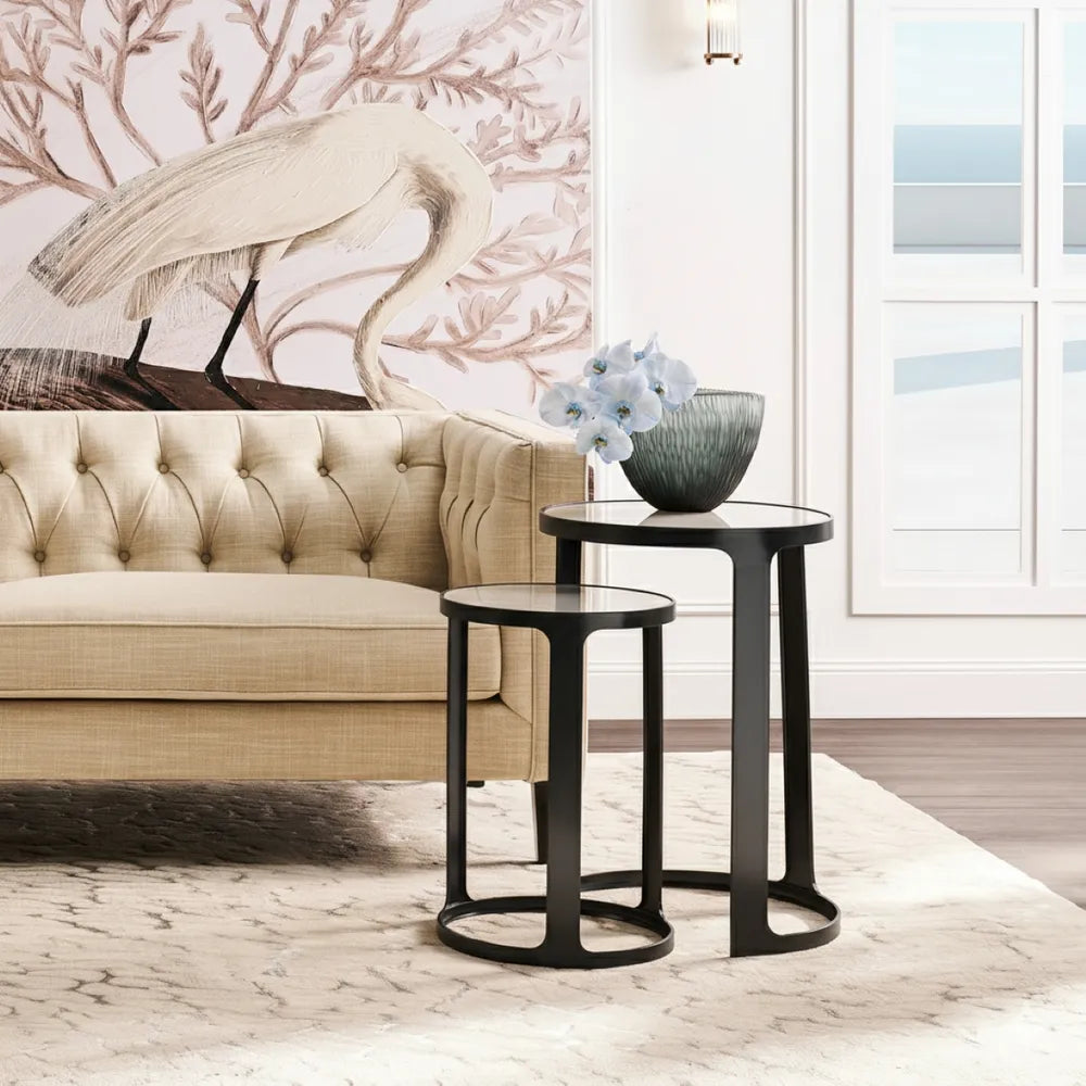 Isabelle Marble Nesting Side Table - Black