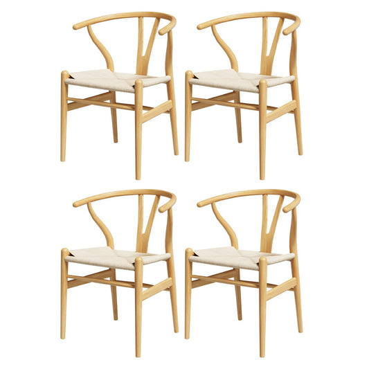 4 Wooden Rattan Wishbone Back Dining Chairs