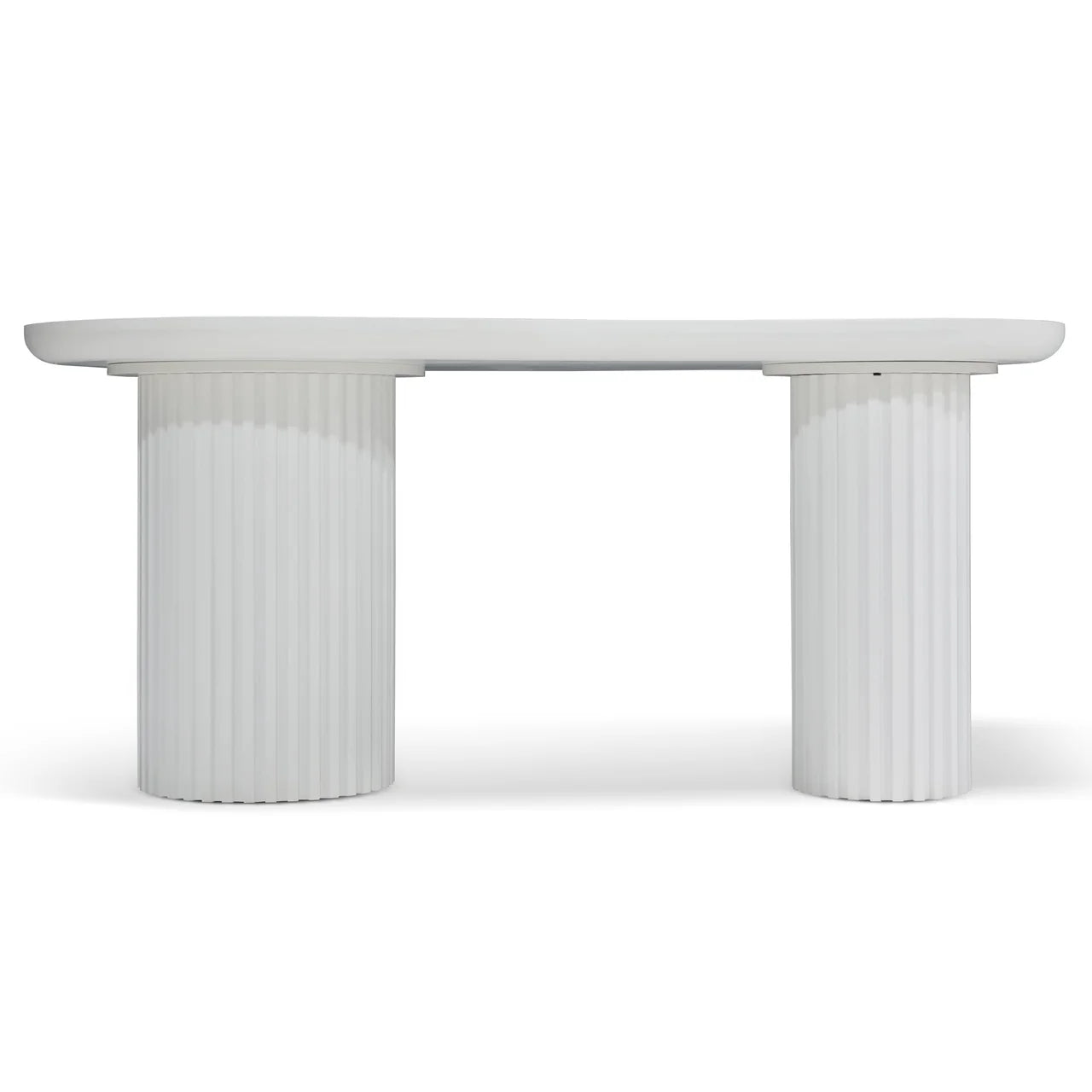 White desk with fluted cylindrical legs 