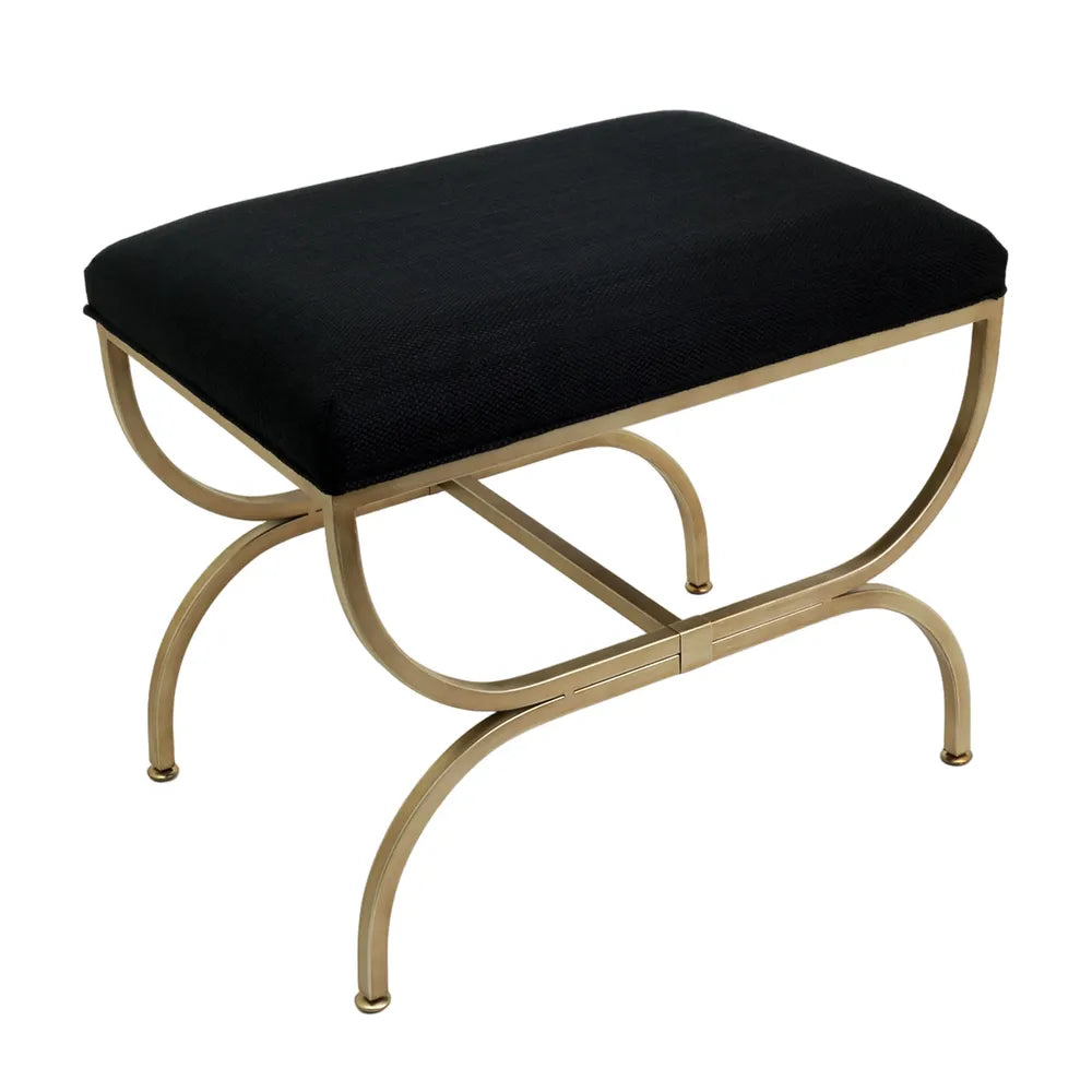 Black cushioned stool with gold metal frame 
