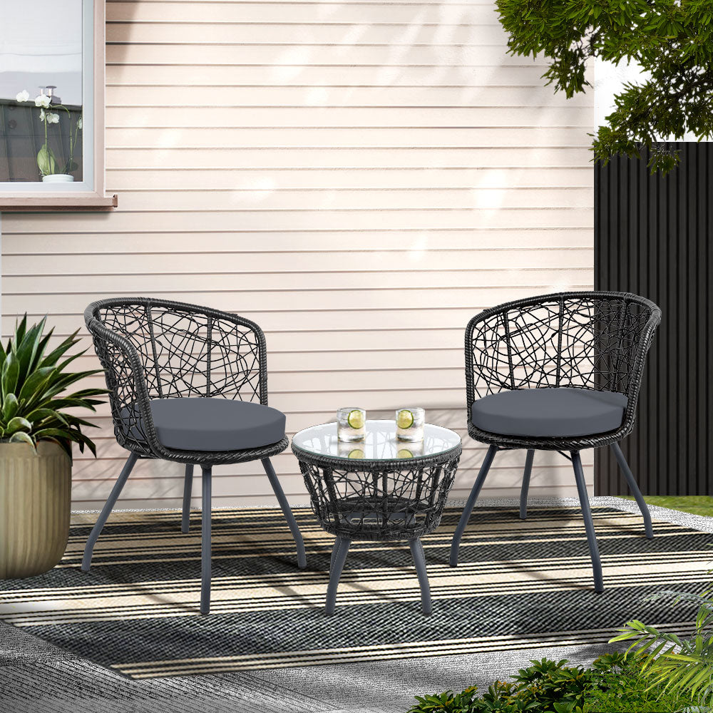 Outdoor Patio Chair and Table Set - Black