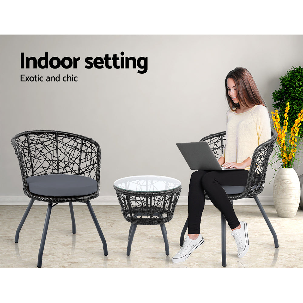 Outdoor Patio Chair and Table Set - Black