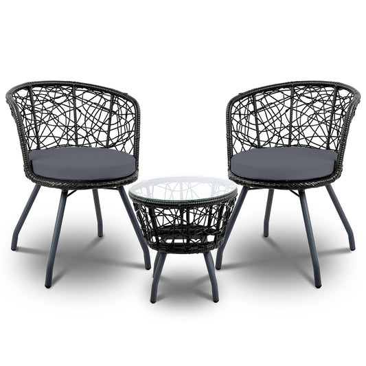 Outdoor Patio Chair and Table Set - Black