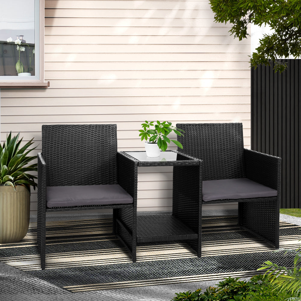 Outdoor Wicker Loveseat Bistro Setting