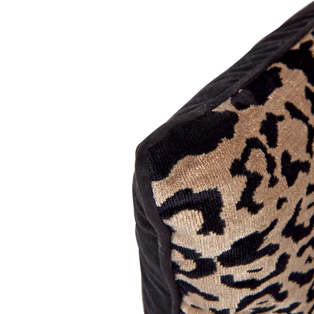 Serene Square Feather Cushion - Leopard Chenille/Black Velvet
