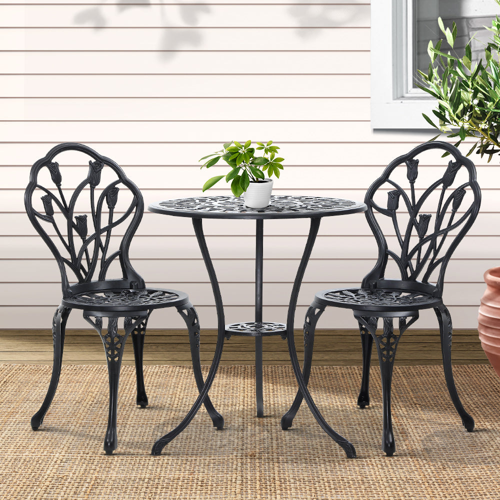 Sorley 3PC Outdoor Bistro Table Chair Setting - Black