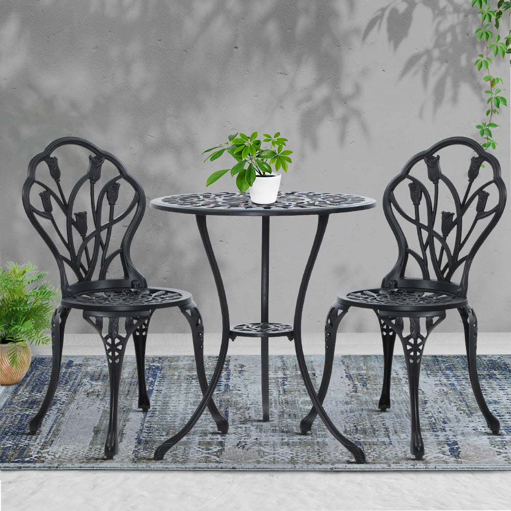Sorley 3PC Outdoor Bistro Table Chair Setting - Black
