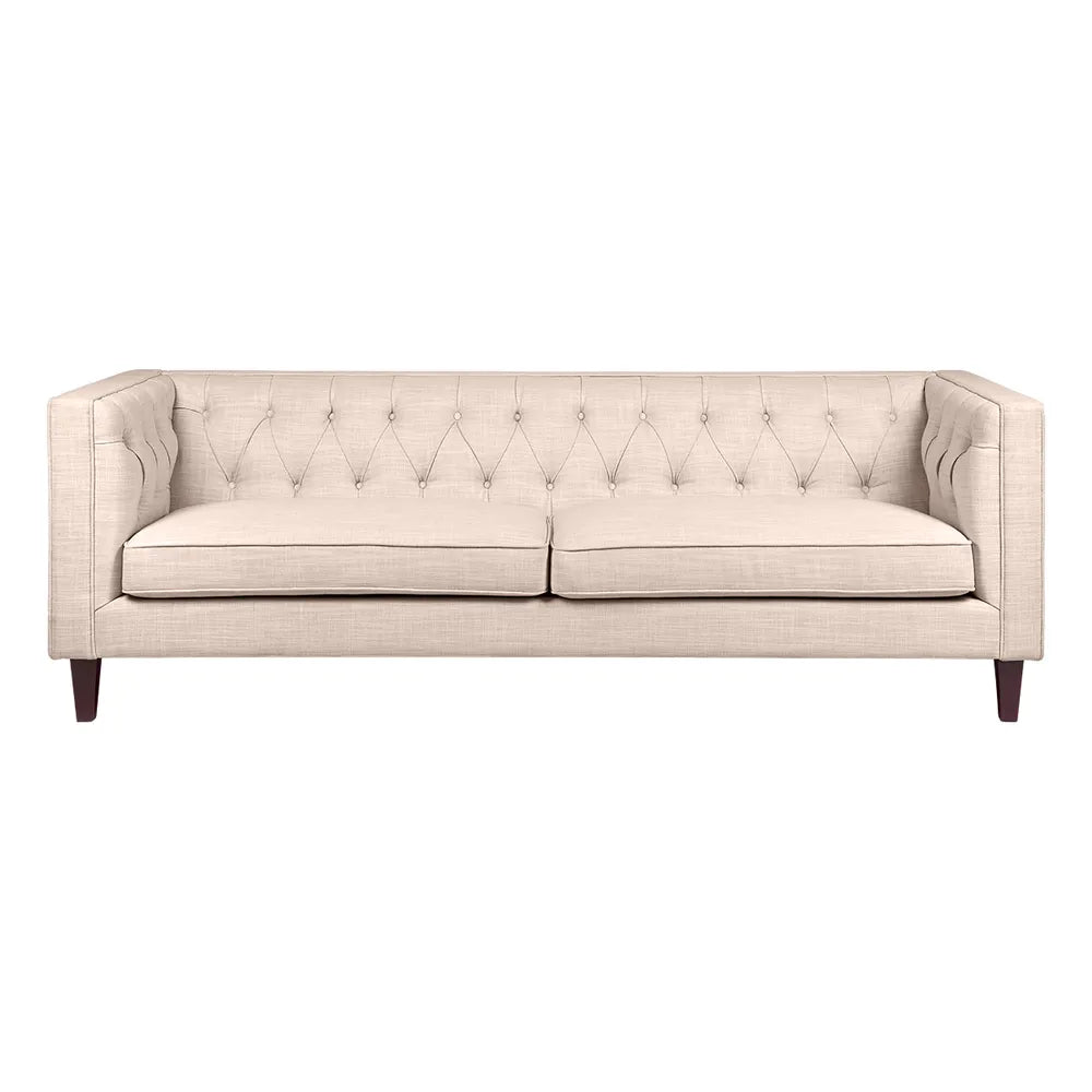 Tuxedo 3-Seater Tufted Sofa - Fawn Linen