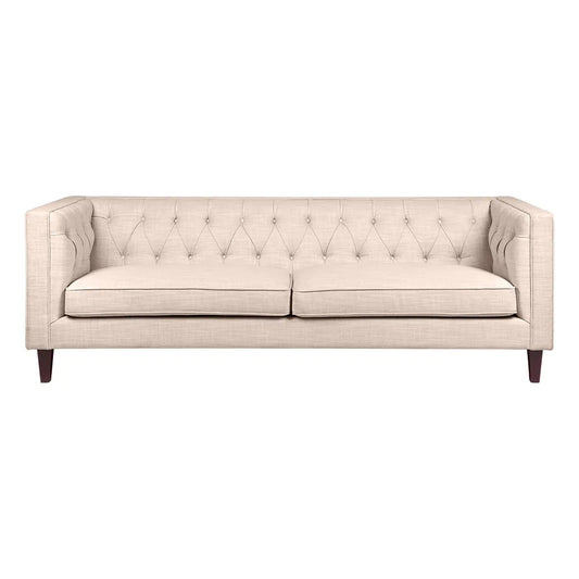 Tuxedo 3-Seater Tufted Sofa - Fawn Linen