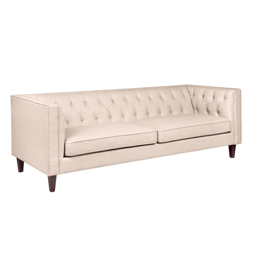 Tuxedo 3-Seater Tufted Sofa - Fawn Linen